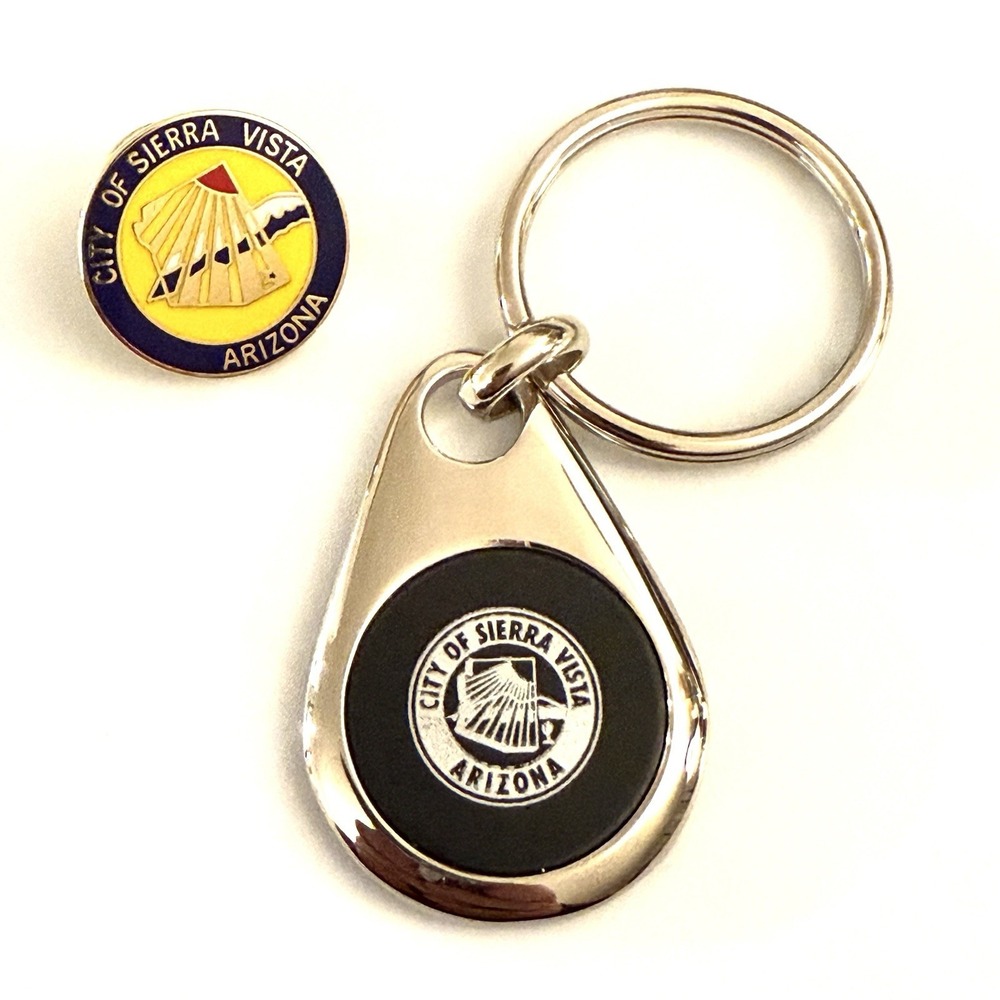 Lot Of 2 ARIZONA Silver Tone Keychain Bag Charm & Travel Pin Sierra Vista Yellow